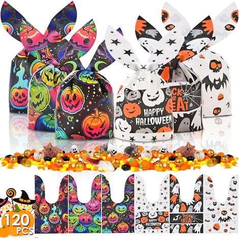 150 sachets à bonbons d'Halloween, pochettes à bonbons d'Halloween, sacs à bonbons d'Halloween, sacs cadeaux lapins d'Halloween pour la chasse aux bonbons, accessoires de décoration pour fête d'Hallow (1/5)