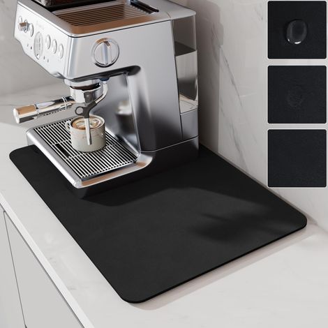 Tapis à café, tapis de séchage absorbant pour comptoir, pour comptoir de cuisine, machine à café, cafetière, machine à expresso, égouttoir à vaisselle (Noir, 60x40cm) (1/5)