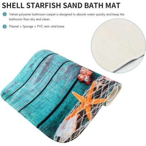 (Juego de 3) Alfombrilla de baño con forma de concha marina, funda de cojín de baño para vacaciones de verano, alfombrilla antideslizante para inodoro, juego de suelo con diseño de estrella de mar (1/3)