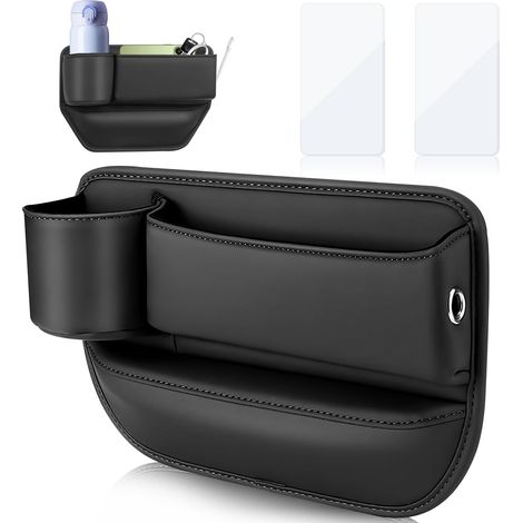 JSSEVN-Porsche Seitenorganizer für Autositze aus PU-Leder, Aufbewahrungsbox für den Sitzspalt mit Getränkehalter (Schwarz) (1/5)
