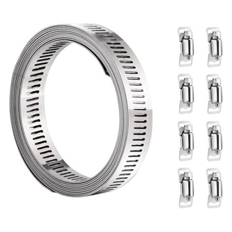 hannger Colier de Serrage Metalique, 4m/13.12ft Pinces en Acier Inoxydable 304 Collier de Serrage de Tuyau Réglable à Vis pour Le Carburant Plomberie, Vis Serrer 8Pcs (1/5)