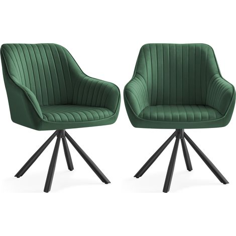 Chaises Salle à Manger, Lot de 2, Fauteuils Pivotants, Velours, Rembourrées avec Accoudoirs, Charge 120 Kg, Pieds Acier, pour Salle à Manger, Cuisine, Vert et Noir d'Encre (1/5)