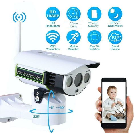 TrAdE Shop Traesio - Telecamera Esterna Ip Camera Hd 1080p Wireless Led Ir Lan Motorizzata Wifi Rete - (1/5)