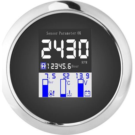 3.3in Multifunction Gauge RPM Oil Pressure Water Temperature Voltmeter - J1939 CAN FieldBus Protocol (Black) - High Performance (1/5)