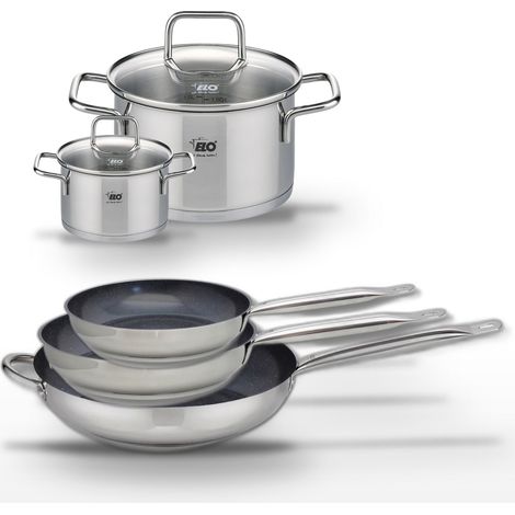Lot de 3 Poêles 24/28/32 cm Elo Profi Therm Platinum et 2 Faitouts Elo Citrin (1/5)
