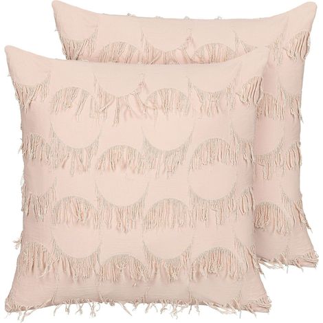 Set di 2 cuscini in poliestere rosa con nappe 45 x 45 cm Agastache (1/5)
