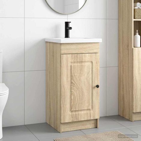 Meuble salle de bain avec lavabo et robinet, bois d’ingénierie, chêne Sonoma, 42 x 40 x 84,5 cm, 28.69kg - PANGIVO (1/5)