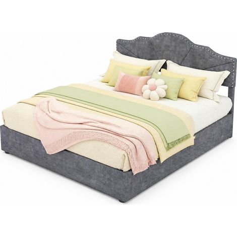 Letto contenitore 160x200 cm grigio con testiera imbottita, senza materasso - CHICFURN (1/5)
