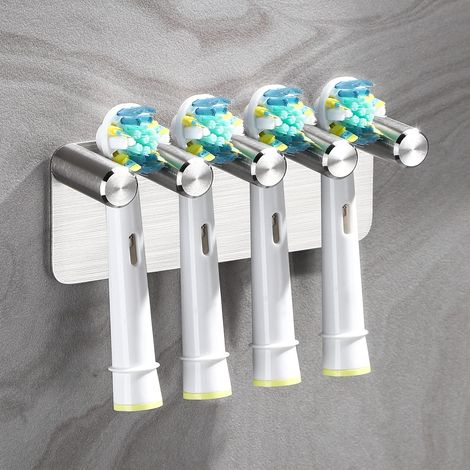 Porte Brosse à Dents Murale sans PerçAge Auto-Adhésif Support de Tête de Brosse à Dents Électrique en Acier Inoxydable 304 pour 4 Têtes de Brosse à Dents de Salle de Bain Argenté (1/5)