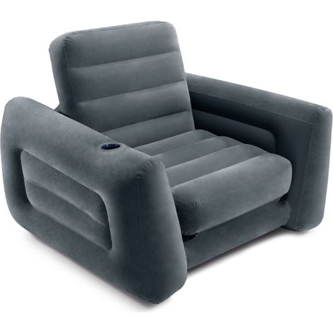 Intex 66551NP Poltrona Letto Gonfiabile 2 in 1 Effetto Velluto Porta Bicchieri 117x224x66 cm colore Grigio Scuro
