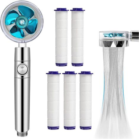 Pommeau douche anti‑calcaire 5 filtres PP + rotation 360° – Turbine haute pression durable (1/5)