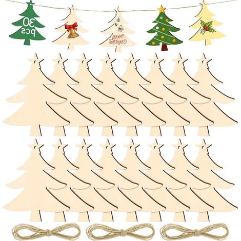 30-teiliges Set aus hölzernem Weihnachtsschmuck, DIY-Holzaufhänger mit Kordel für Weihnachtsbaumschmuck und kreative Weihnachtsbastelprojekte (1/5)