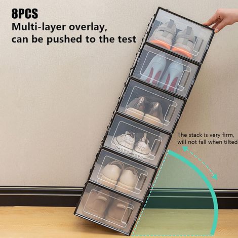 Ein Satz von 8 stapelbaren Schuhboxen aus klappbarem transparenten harten Kunststoff, groß, geeignet für die chinesische Größe 44 Yards (1/5)