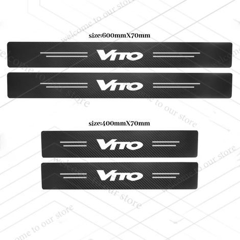 (4 pièces pour logo VITO) Convient aux modèles Viano, Vito, Sprinter, Classe V (W639, W903, W907) : baguettes de seuil de porte en fibre de carbone, autocollants pour coffre.