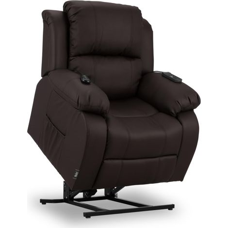 Fauteuil Relax Electrique releveur Brun, Inclinaison 160°, 10 programmes, minuterie, Chaleur Lombaire. Fauteuil massant 4 Zones en PU (éco Cuir). Télécommandes incluses (1/5)
