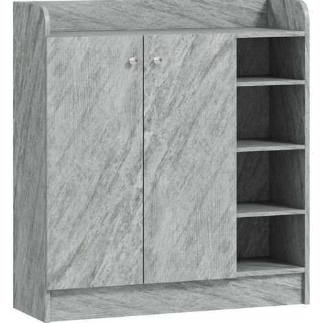 Mobile portascarpe grigio con 2 ante e 4 scomparti aperti, 83 x 30 x 90 cm (1/5)
