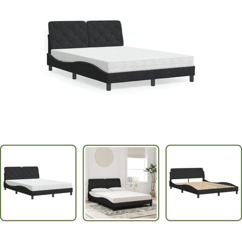 Matratze - Bett mit Matratze Schwarz 140x190 cm Samt (1/5)
