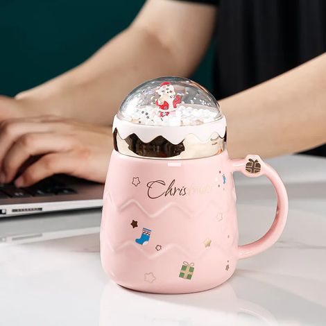 Mug en céramique Père Noël, couvercle original en forme de boule de neige, mug pour lait maison pour le petit-déjeuner, cadeau de Noël.