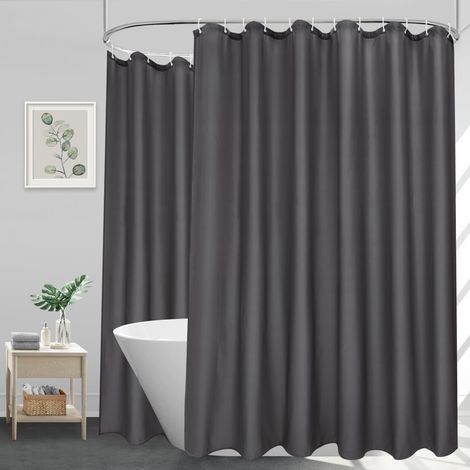 Rideau de douche extra large, 300 x 180 cm, imperméable, en tissu, pour la salle de bain, extra grand, gris foncé, anti-moisissure, lavable, avec 20 anneaux (1/5)
