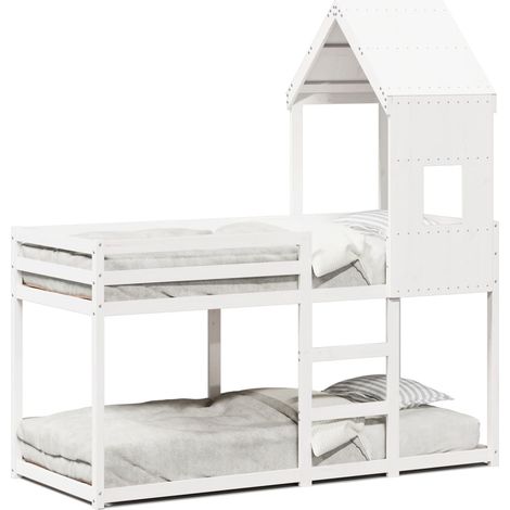 Maison Exclusive - Etagenbett mit Dach Weiß 90x200 cm Massivholz