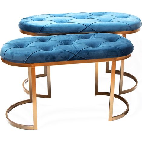 Set 2 panchette in velluto per arredamento moderno pouf con piedi in matallo dorati h 45 cm -Verde (1/5)