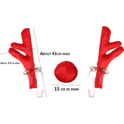 Ensemble de bois et de nez de renne pour voiture, à fixer sur la vitre, le toit et la calandre. Accessoires auto pour un déguisement de Noël de renne. (1/5)
