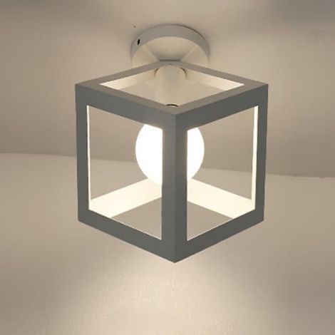 COUNT Moderne Plafonnier Industrielle Cage Cube en Métal Blanc Loft - Ø16cm - 1pcs Rétro Lustre pour Salon Cuisine Couloir Chambre (1/4)
