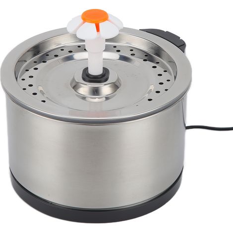 Fontaine à eau ronde en acier inoxydable de 2,5 L avec câble USB de 1,8 m pour chats et chiens. (1/5)