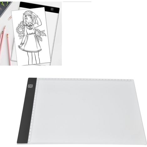 Tableau à dessin LED, tableau de copie A4, tableau à dessin, table d'entraînement à la calligraphie translucide, tableau de copie à guide lumineux + câble USB de 1,5 mètre) (1/5)