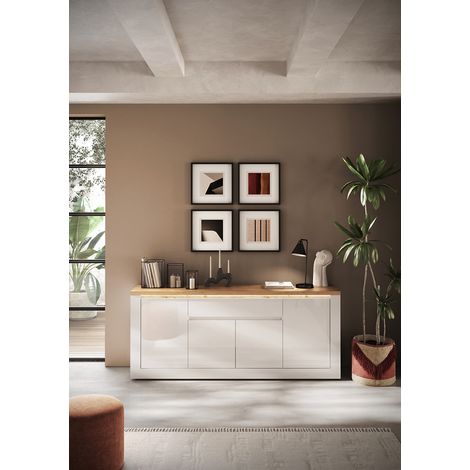 Buffet/bahut contemporain 207 cm blanc laqué brillant Isia (1/5)