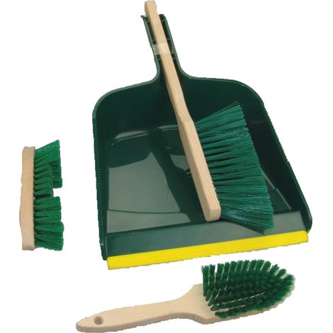 Reinigungs-Set Grün Kehrblech mit 3 Bürsten - 4-teilig