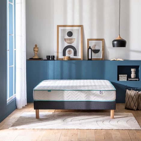 Ensemble sommier et matelas 140x190 cm ressorts ensachés ferme Merinos Enjoy Anthracite