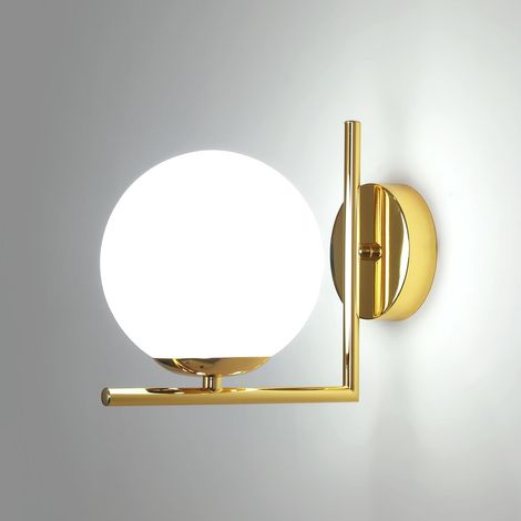1 Applique Murale, Verre Blanc, Métal Doré, Socle E27, Pour Salon Chambre Couloir (1/5)