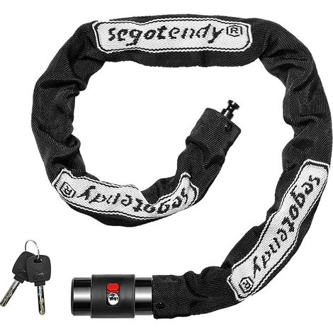 Antivol Vélo,8mm 1020g Cadenas Vélo avec Manchon en Tissu de Protection Tricoté,Cadenas Vélo Antivol avec Clés et Couvercle Étanche,Chaîne Vélo Antivol pour Moto Scooter Portail 85cm (Noir) (1/5)