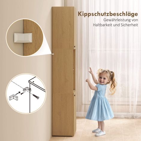 Hoher Badezimmerschrank, 6 Ebenen, 2 Schränke, 2 offene Regale, offene Fächer, Holz, Eichenfarben (1/5)