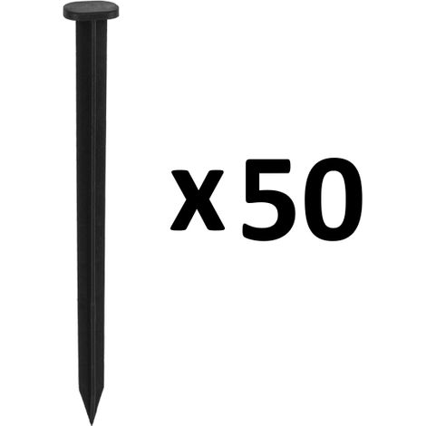 Gt Garden – Lot de 50 piquets d'ancrage en plastique noir 25 cm – Tête de 27 mm – Pour bordures de jardin – Adaptés aux terrains accidentés