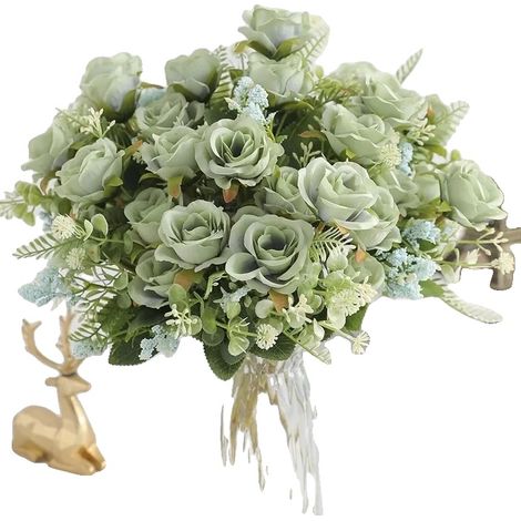 Bouquet de Roses Artificielles, Sans Entretien, Décoration Polyvalente, vert, 3Pcs-f (1/2)