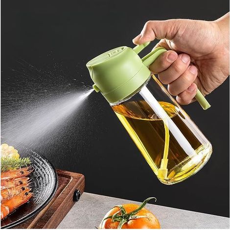 Bouteille à huile de cuisine 2-en-1 — Vaporisateur à huile en verre de 470 ml (avec bec verseur) — Distributeur et vaporisateur d'huile de qualité alimentaire (1/5)