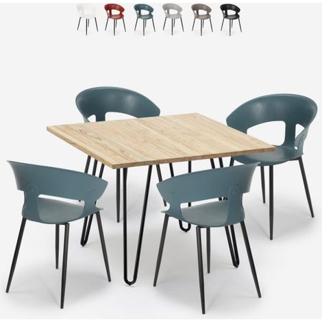 Set Tisch 80x80cm 4 moderne Design Stühle Industriell Küche Maeve Light - Blau