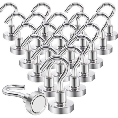 Crochets magnétiques puissants – Lot de 20 – Aimant néodyme – Charge 10 kg à la verticale (1/4)