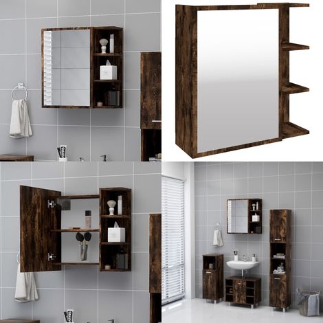Armario con espejo baño madera roble ahumado 62,5x20,5x64 cm - Armario con espejo - Armario de pared
