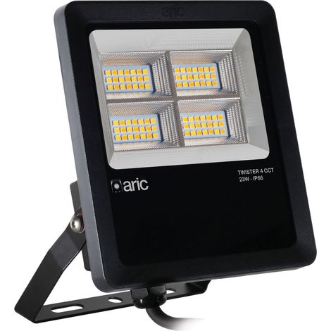 Aric – Projecteur LED Twister 4 noir 23W 3CCT – IP66 IK08 – 2200K/3000K/4000K – 3570lm – Faisceau symétrique 90° – Durée de vie 50000h (1/4)