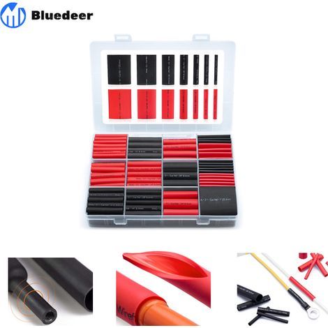 200 Pièces Kit de Gaine Thermorétractable Etanche - 3:1 Tube Thermoretractable à double paroi - Revêtement adhésif - Gaine Thermo - Noire, Rouge (1/5)