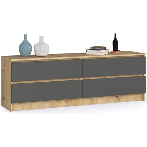 Kommode AKORD K160 Eiche Artisan 160 cm 4 Schubladen Front Graphitgrau B160 x H55 x T40 cm (1/5)