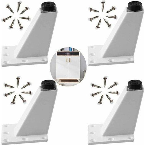 gambe regolabili in lega di alluminio bianca, a forma di ipotenusa, per divano, poltrona, comodino, armadio, con viti, facili da installare (8 cm) (1/4)