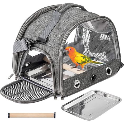 1 Cage De Transport Oiseaux, Portable, Avec Perchoir Et Plateau Inox, Pour Perroquets Et Perruches