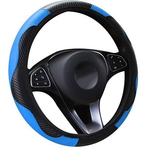 Lenkerüberzug aus Leder, rutschfest und atmungsaktiv, Carbonfaser, elastischer Sportstil ohne Innenring, Universalgröße 37-38 cm (blau) (1/5)