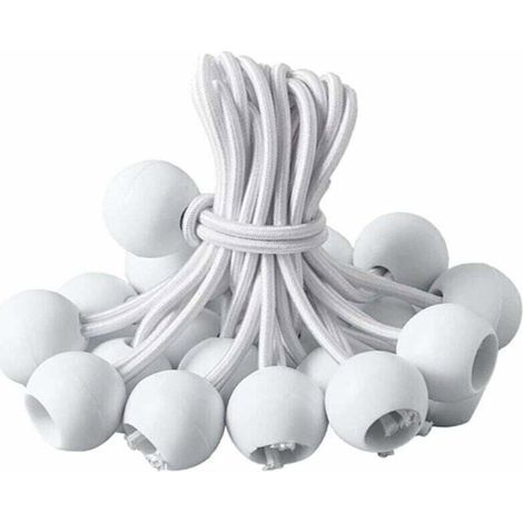 20 cordons élastiques avec pelotes, 20 cm de long, blancs, adaptés aux tentes, kiosques et rideaux. (1/4)