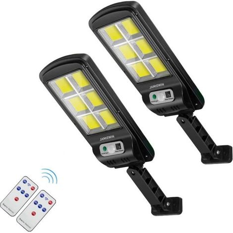1 x Lampe solaire jardin, étanche IP67 avec détecteur de mouvement, 6 COB 120 LED, 800 W, 6000 mAh, pour extérieur et sécurité