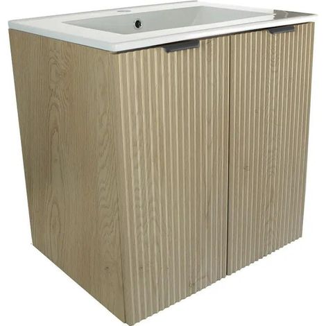 Mobile bagno con ante e lavabo 60 cm, frontale scanalato, rovere cremona, 60 × 47 × 60 cm (1/4)